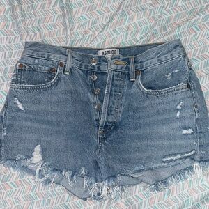 AGOLDE Los Angeles Premium ripped denim high waisted shorts